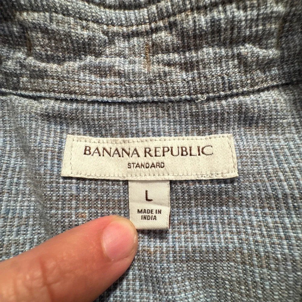 Banana Republic Shirt Mens L Blue Gray Kint 100% Linen Vacation Costal Casual